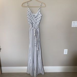 blue + white striped jumpsuit